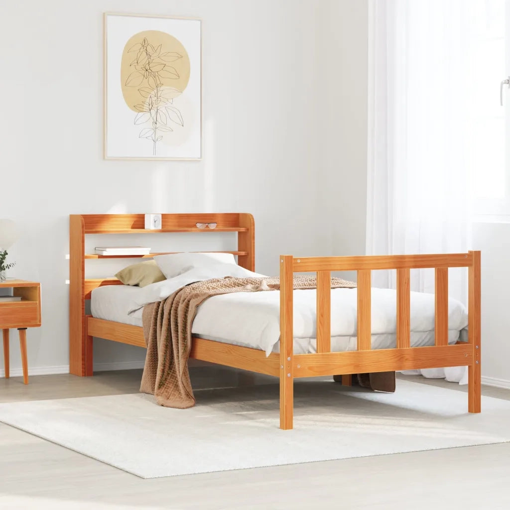 vidaXL Giroletto con Testiera Marrone Cera 100x200 cm Massello Pino