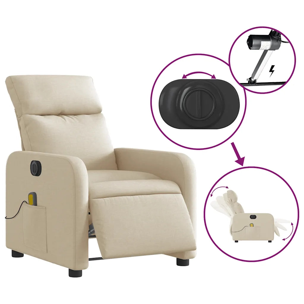 Poltrona Reclinabile Massaggiante | Sedia Relax Elettrica Crema in Tessuto