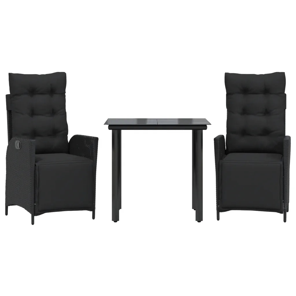 Set da Pranzo da Giardino 3 pz con Cuscini Nero in Polyrattan 3213399