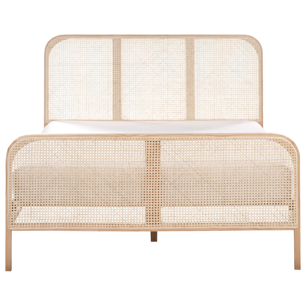 Letto in legno di pino marrone chiaro UE matrimoniale 140 x 200 cm con testata a treccia viennese a doghe stile rustico minimalista
