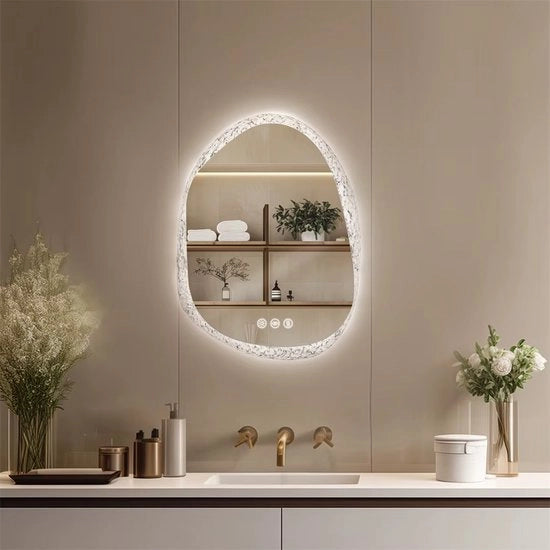 Specchio Bagno a LED senza Cornice - Design Unico Irregolare - Illuminazione Posteriore Regolabile & Anticondensazione - 60x80cm