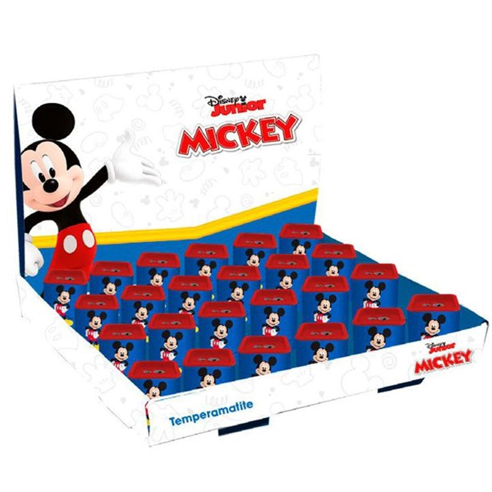 Trade Shop - Set 24pz Temperamatite In Latta Quadrato Doppio Foro Topolino Scuola Regali Bambini 961402 -