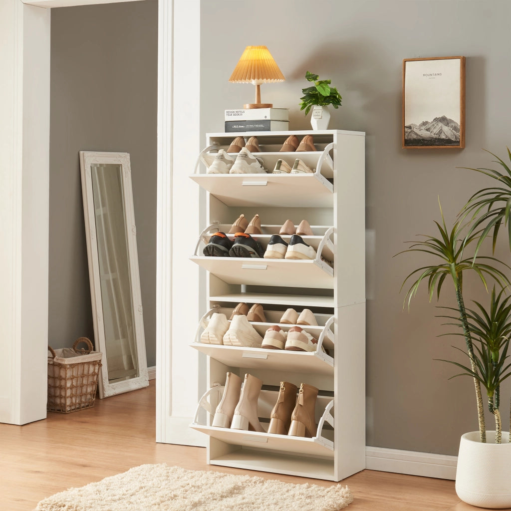 Scarpiera Sykkylven con 4 Contenitori Ribaltabili - Bianco [en.casa]