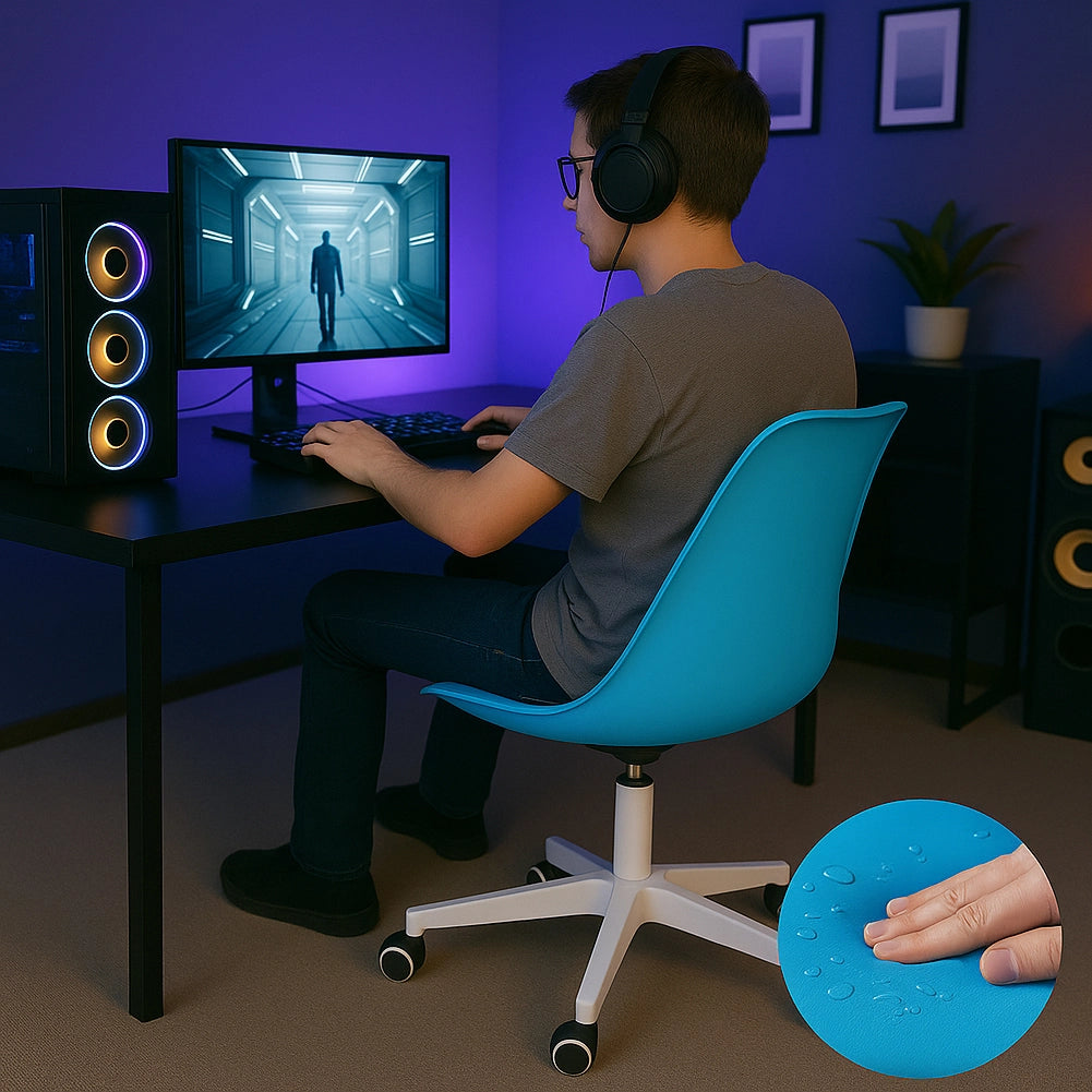 Sedia Ufficio Ergonomica Regolabile 4ruote Girevoli Design Moderno Blu