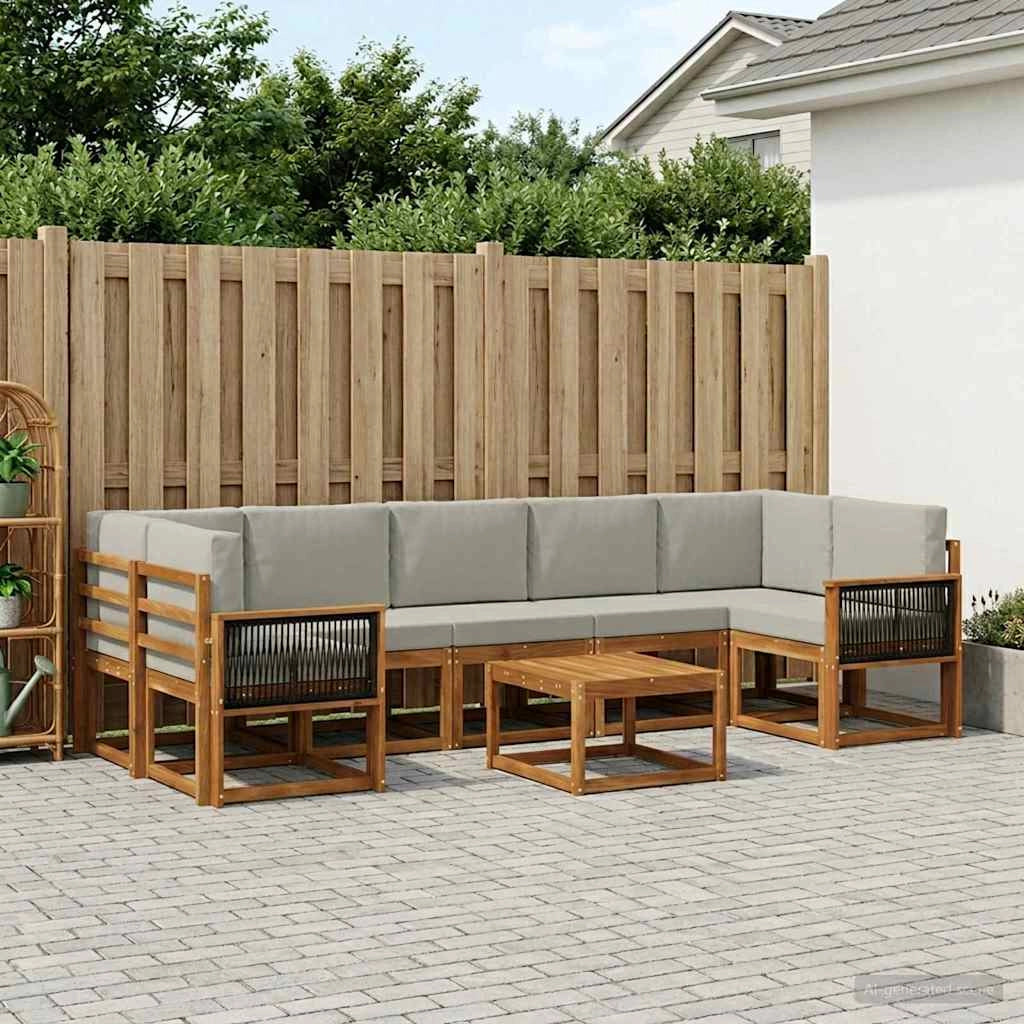 Set di divani da esterno 6 pz Naturale e Grigio Chiaro 3385072