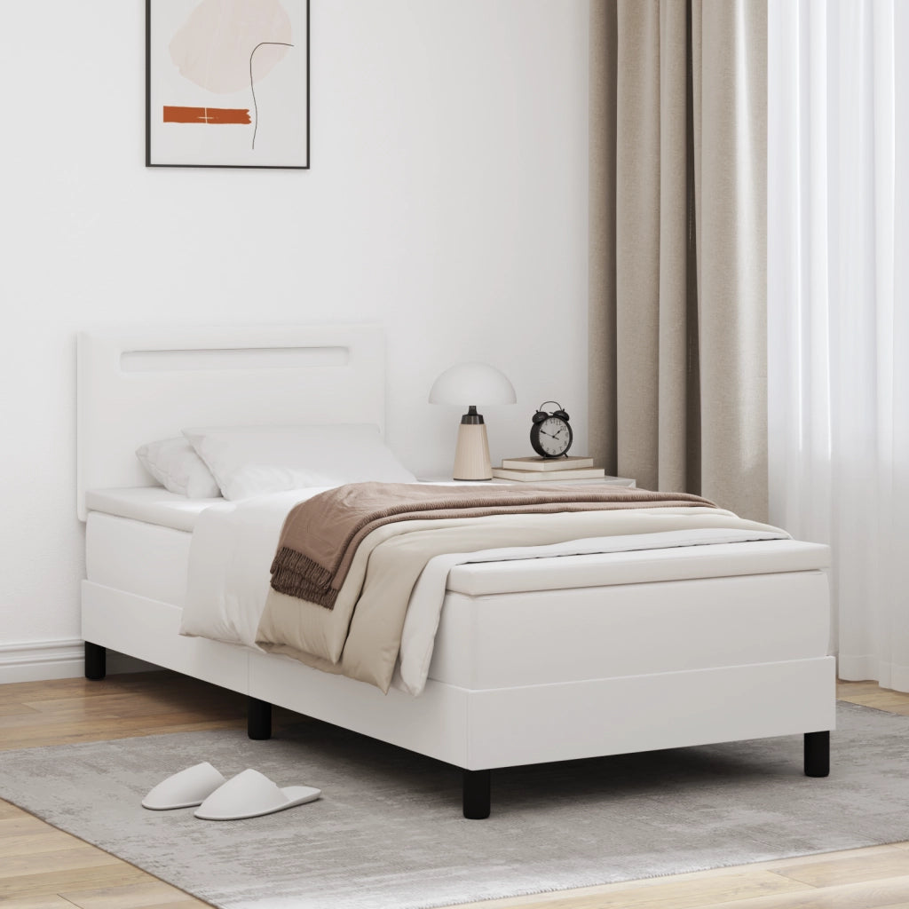 Letto Box Spring con Materasso Bianco 100x200 cm Finta Pelle