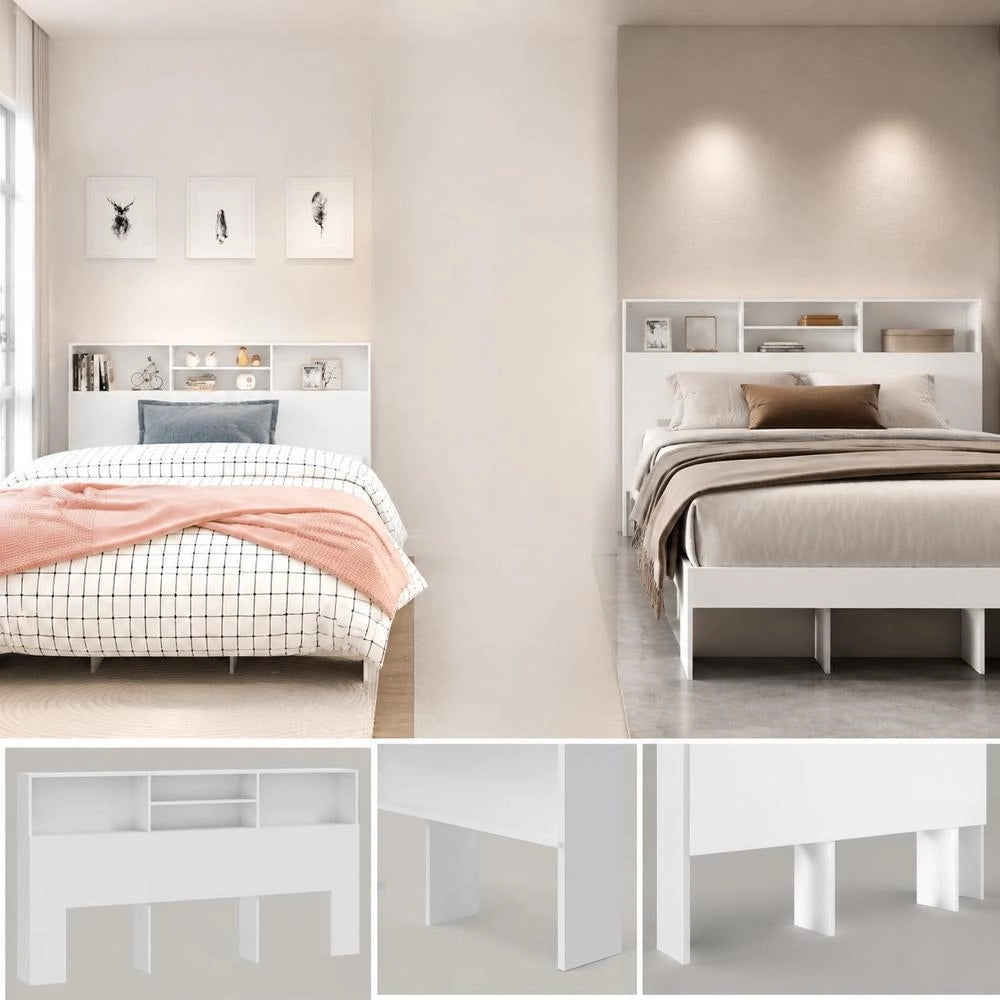 Bed Headboard With Shelves, White, 180x19x103.5 Cm
