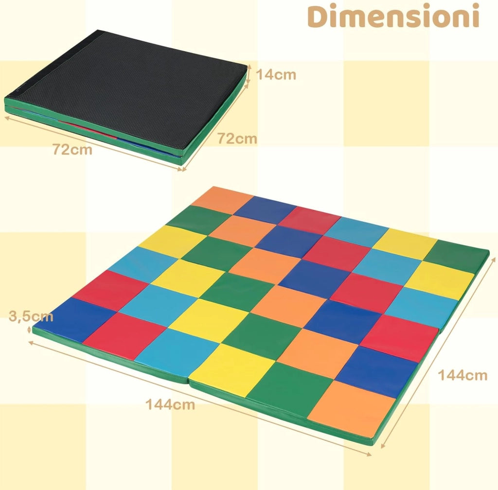 Tappeto Gioco Pieghevole, 144 x 144 cm, Tappetino da Ginnastica con Pelle Impermeabile, Tappeto da Pavimento per Cameretta (Colorato)