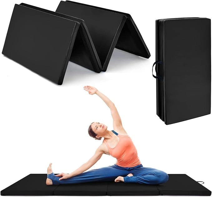 Tappetino da Ginnastica con Maniglia, Gancio, Chiusura a Cerniera e Copertura in Pelle PU Staccabile, Tappetino da Esercizio Pieghevole per Yoga, Stretching e Aerobica(Nero)