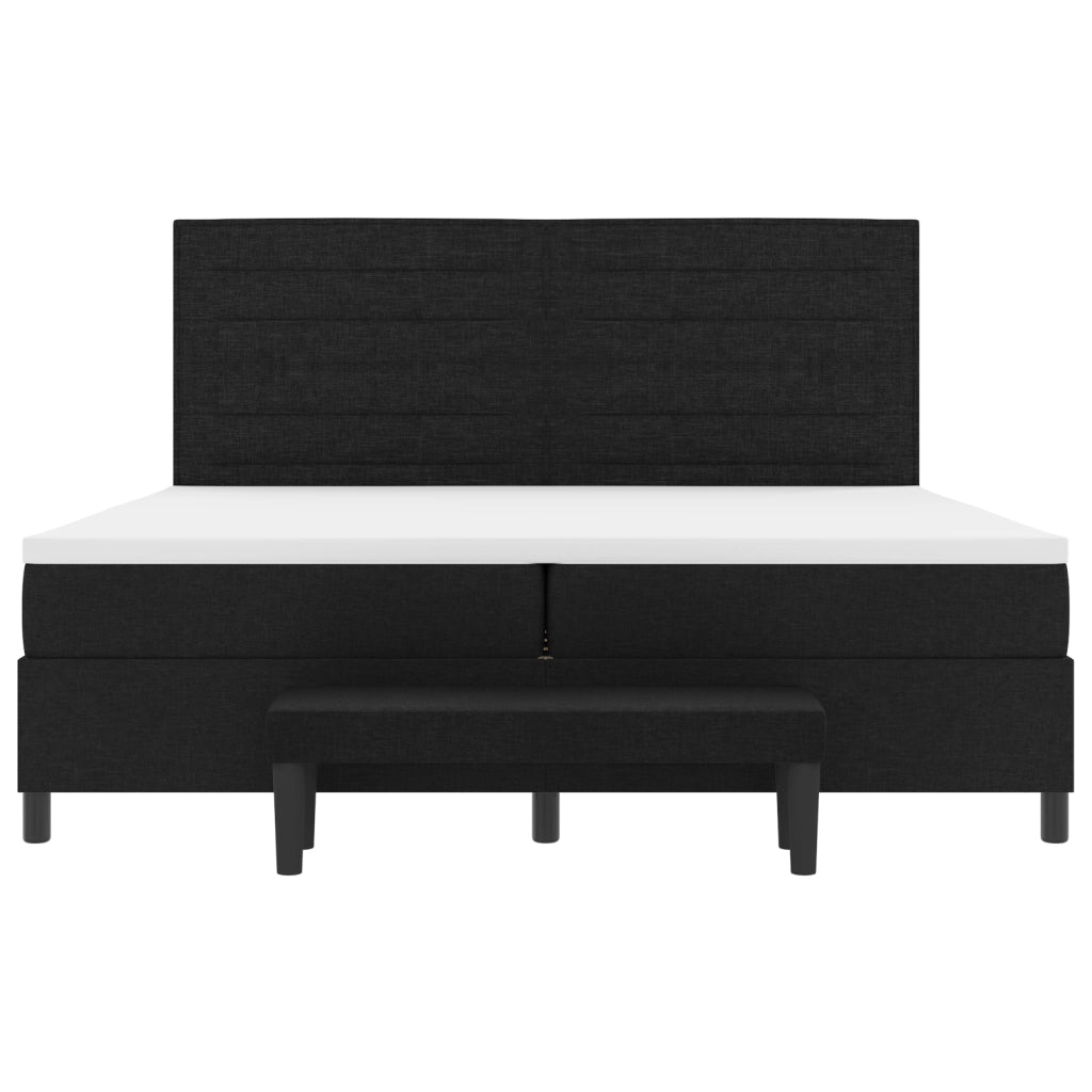 Letto con Box Spring con Materasso & Panca Nera 200x200 cm Tessuto
