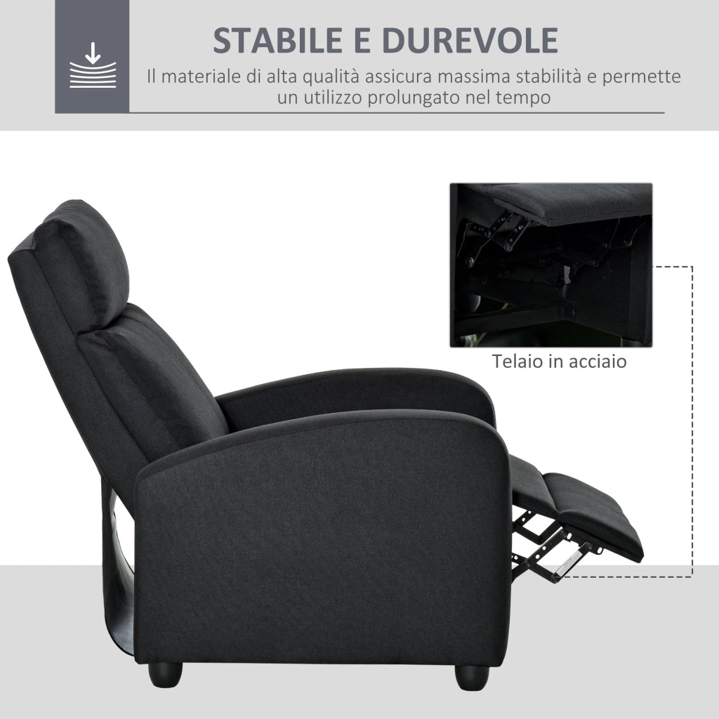 Poltrona Relax Reclinabile Manuale in Lino  Nera
