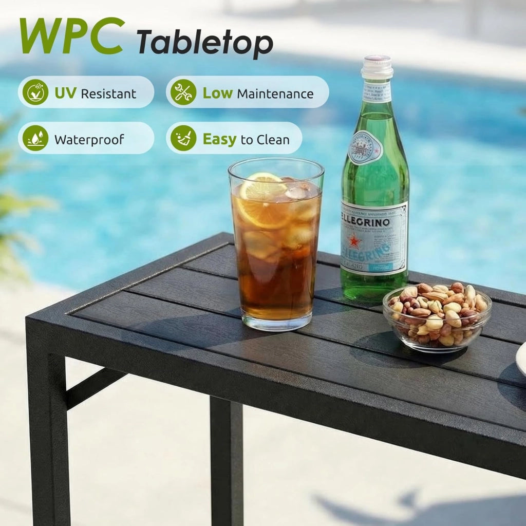 Outdoor Bar Table, 120 x 38 x 98 cm, Tavolo da Giardino Cortile con Piano Impermeabile, Tavolo da Bar Alto con Piedini Regolabili, adatto per Terrazza, Bordo Piscina, Soggiorno, Nero