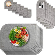 Set di tovagliette lavabili in vilt - 18 pezzi - grigio chiaro - tovagliette per tavola con sottopiede e sacchetti per posate