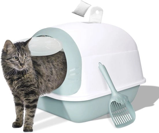 Cassetta per gatti, Cassetta per gatti con coperchio, Filtro attivo per gatti, Cassetta per gatti con fondo impermeabile, Casette per gatti, Adatta a gatti di tutte le età, Cassetta per gatti con rastrello in plastica (50 x 35 x 37 cm)