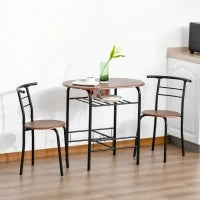 Set Tavolo Moderno con 2 Sedie per Sala da Pranzo, Set 3 Pezzi Mobili Salvaspazio da Cucina, Balcone, Ristorante o Bar, Marrone e Nero