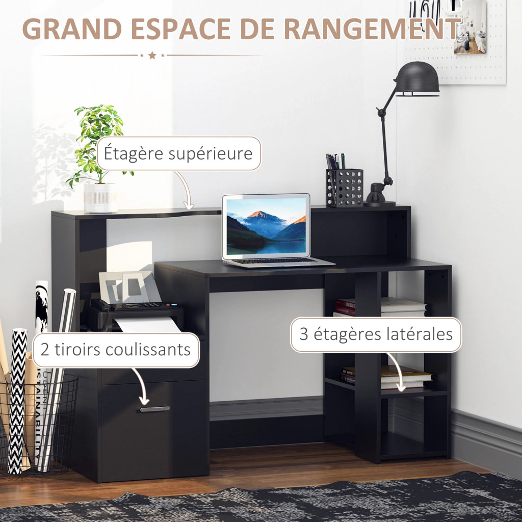 Scrivania computer con 2 cassetti e scaffale ¨C zephmum ¨C nero 137x55x92 cm