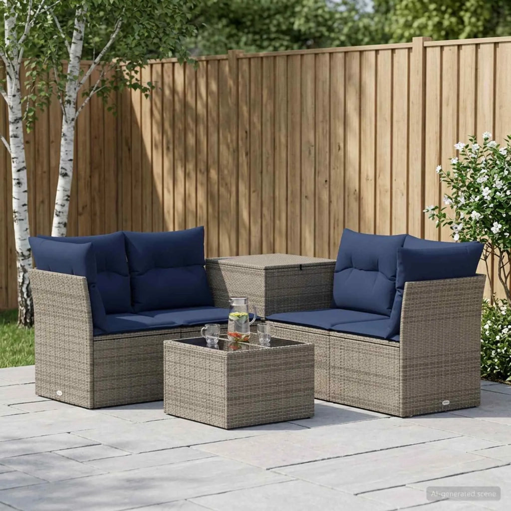 Set di divani 6 pz Grigio e Blu Navy Rattan sintetico e Acciaio 3447353