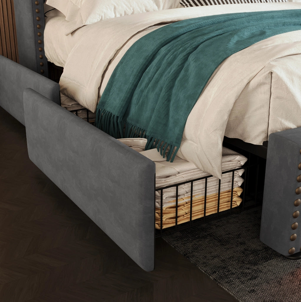 Letto matrimoniale con LED, USB-C e 4 cassetti