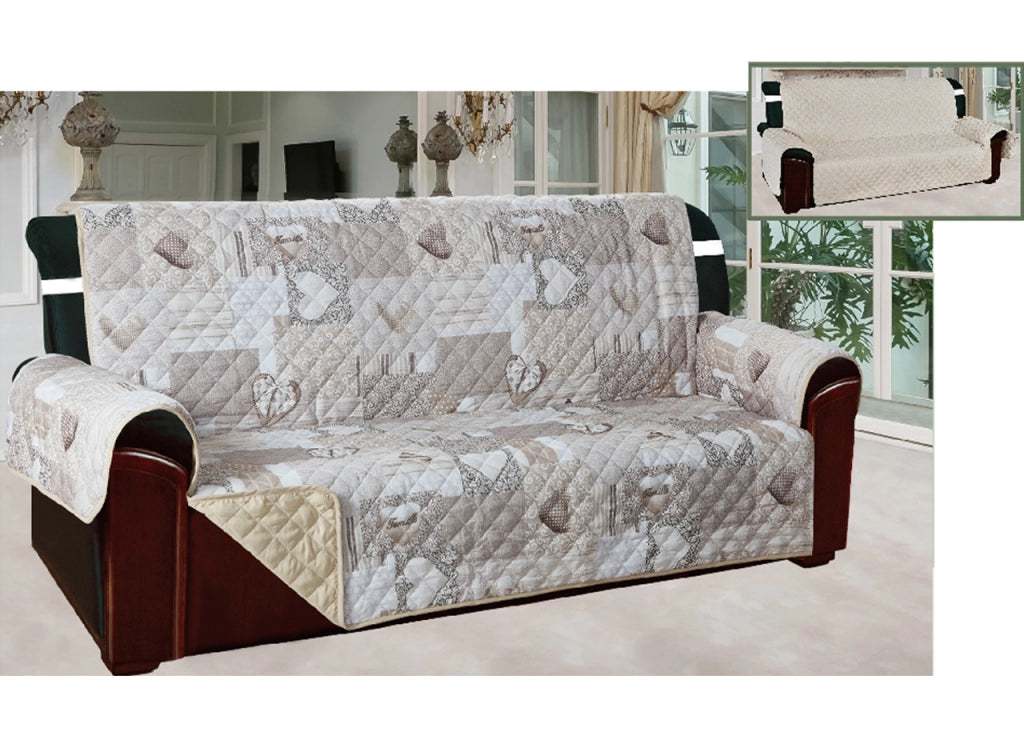 Copridivano E Copripoltrona Trapuntato Reversibile Modello Kino Colore Beige - 4 Posti - Beige