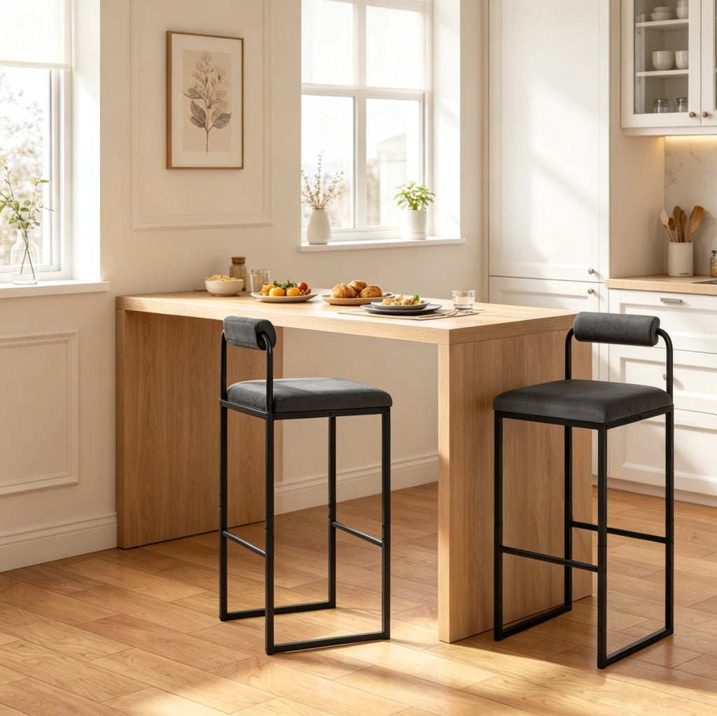 Set 2 sgabelli da bar 38,5 x 39 x 95,5 cm in acciaio e velluto grigio scuro