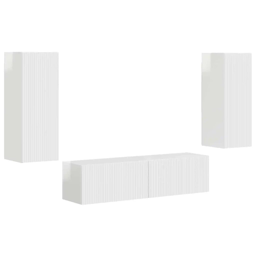 Set mobile TV 2 pz-Credenza per TV Bianco Lucido Legno multistrato 972927