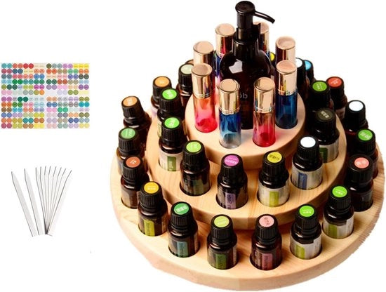 Cassettiere in legno per oli essenziali con 39 fessure - Porta aromaterapia e organizzatore per smalti con contenitore per profumi