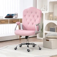 Sedia da Ufficio, Schienale Reclinabile, Regolabile in Altezza, Finitura in Velluto, fino a 120 kg, Rosa