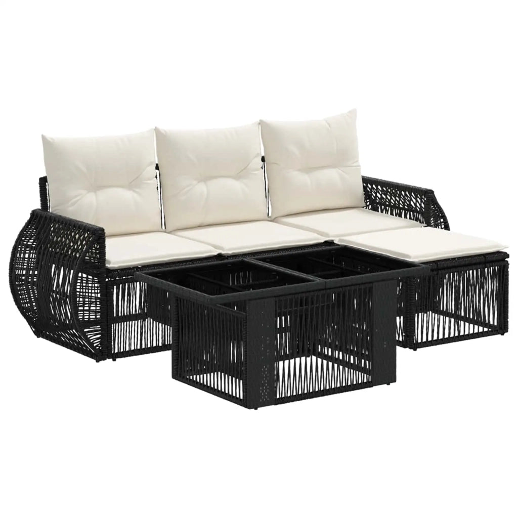 Set Divano da Giardino 5 pz Nero e Bianco Crema polyrattan 3436933