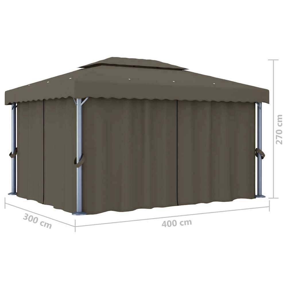 Pavilion With Curtains & LED String Lights 4x3 M Taupe