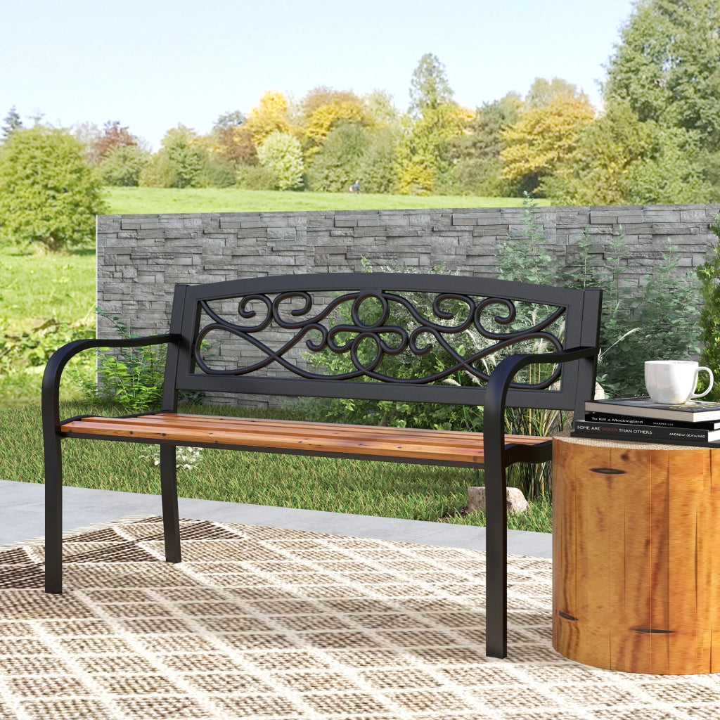 Divano da giardino 2 posti ¨C zephmum ¨C nero e legno 127x56x80