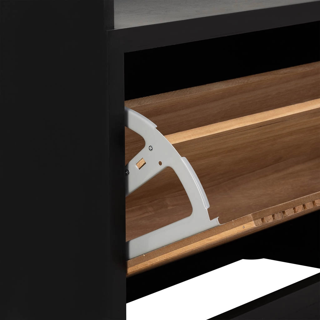 Sgabello porta scarpe in legno e metallo nero 80x38x53