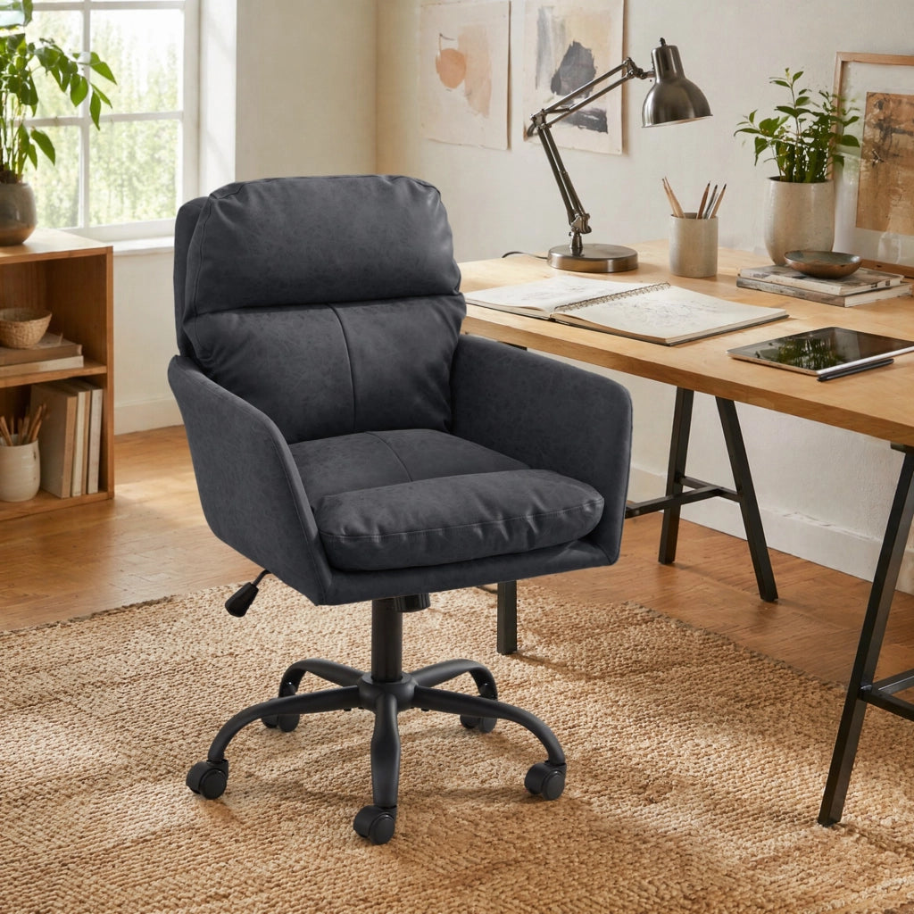 SEDIA Ufficio in PU Nero, con struttura in metallo e imbottitura ergonomica