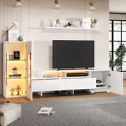 Set mobile porta TV con LED e fronti lucide, 1 anta, 2 cassetti e 2 vani aperti, stile moderno, per soggiorno, bianco