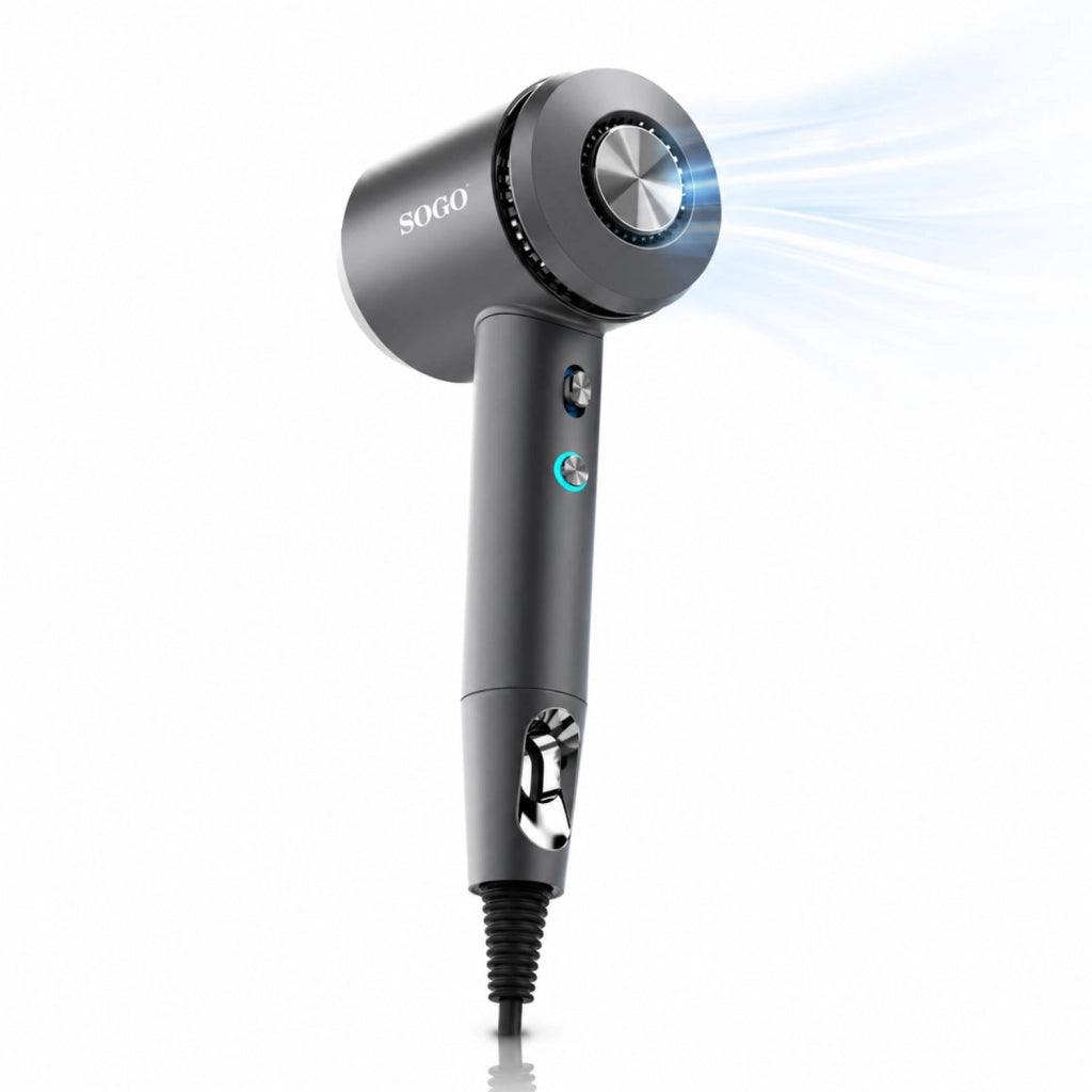 Asciugacapelli ionico 1800W con motore BLDC, diffusore e concentratore magnetico, 5 temperature e display LED - Sogo