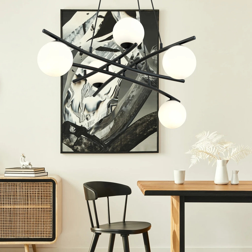 Lampadario Moderno Cadmo Acciaio Nero Bianco 5 Luci E14 Ip20