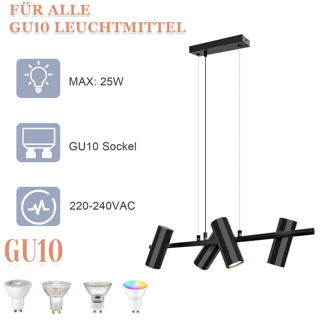Lampada a sospensione ZMH in metallo nero diametro 66 centimetri 4 attacchi GU10 stile industriale moderno