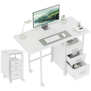 Scrivania pieghevole con ruote ¨C Xylo ¨C 3 cassetti, ripiano estraibile, 105x51x75.5cm, bianco