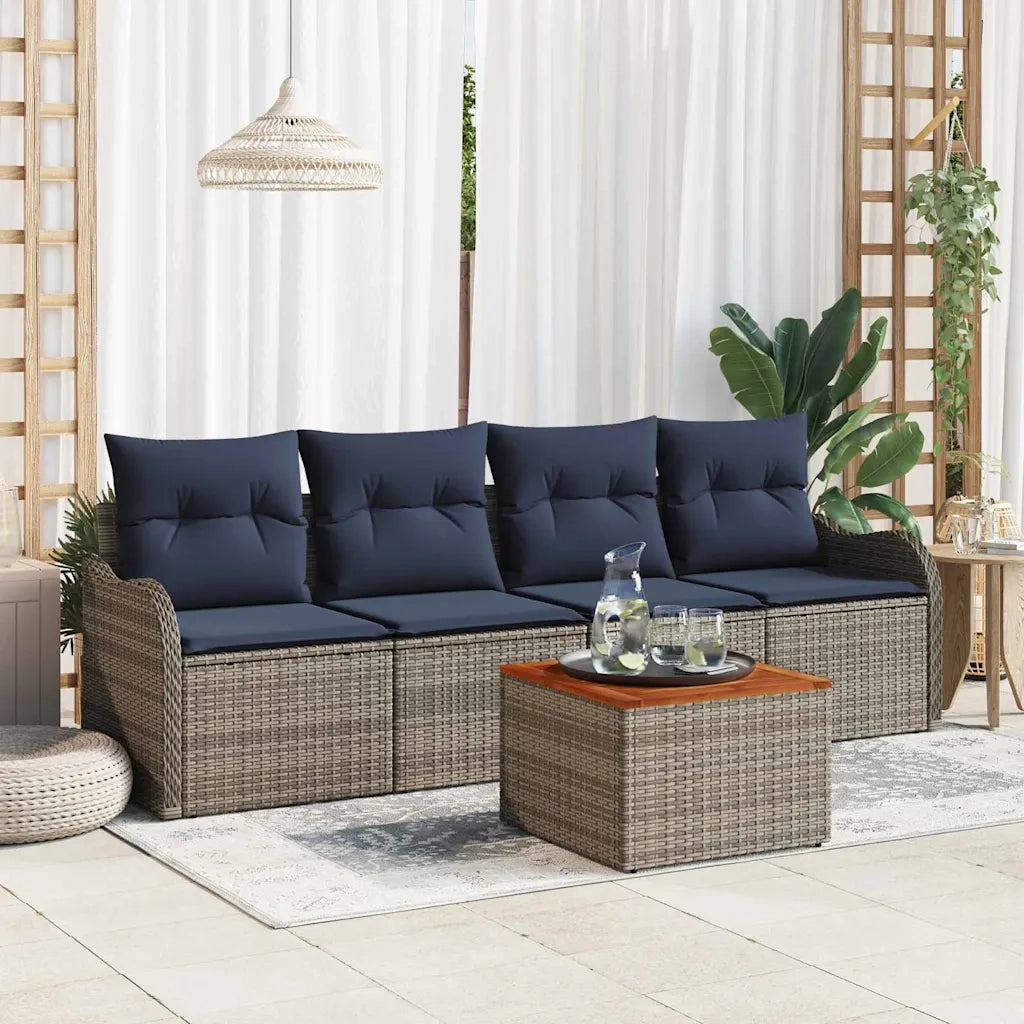 Set Divano da Giardino 5 pz Grigio polyrattan 3347388