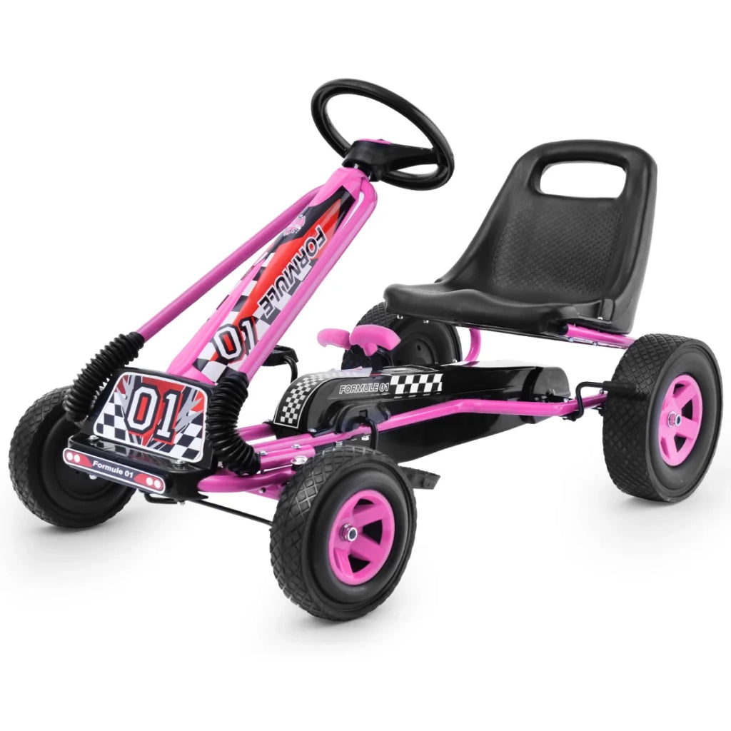 Go-kart a pedali per bambini 98 x 59 x 61 cm sedili regolabili maggiore sicurezza stile cool ferro rosa 20_0012272