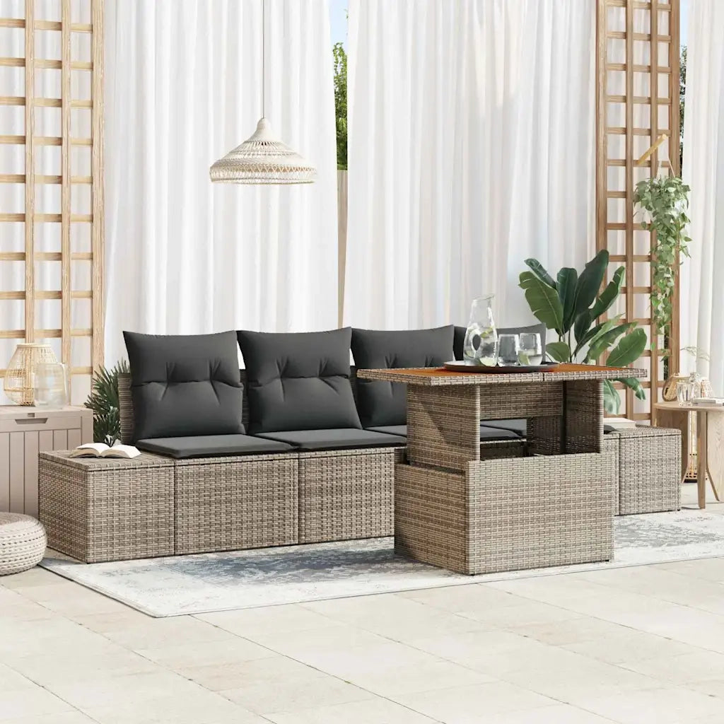 Set da Pranzo per Giardino con cuscino 5 pcs Grigio e Marrone