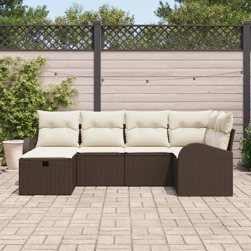 Set di divani con cuscino Marrone e Crema polyrattan