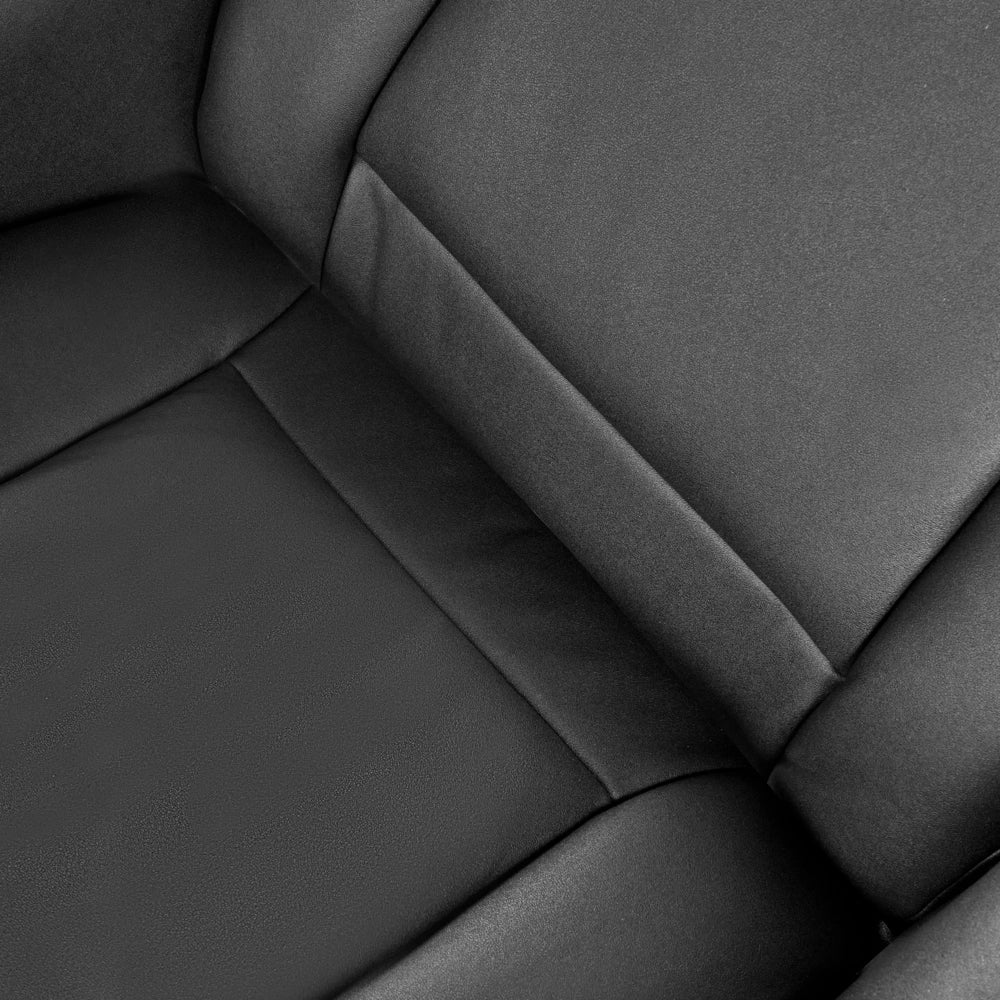 Poltrona reclinabile nera con poggiapiedi in ecopelle vegana girevole imbottita con struttura in metallo dal design retrò