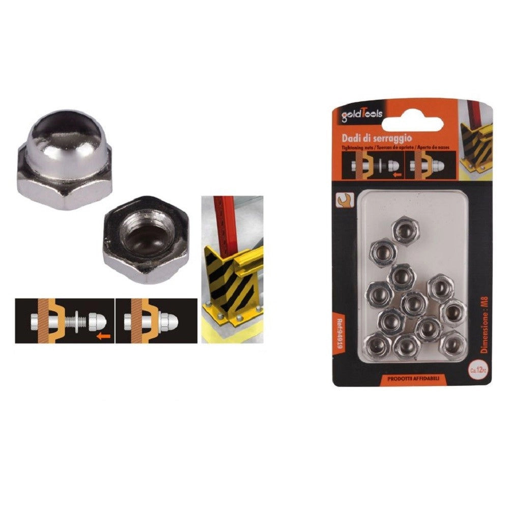 Trade Shop - Set 12pz Dado Dadi Ciechi Esagonali M8 Serraggio 8 Mm Per Chiave Esagonale 94919 -
