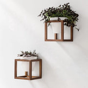Pannelli per piante con cornice in legno - Set di sostegni per piante in ceramica e legno - 3 pezzi - noce marrone