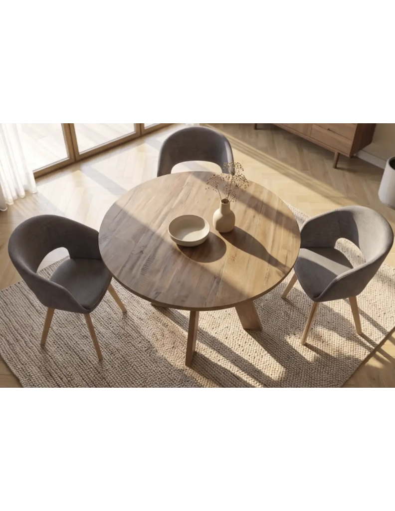 Tavolo da pranzo rotondo ELYA 100 cm in legno massello di mango – 4 posti