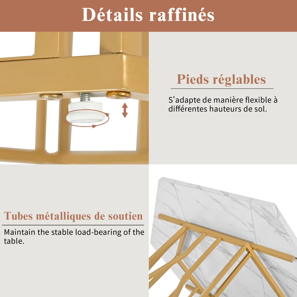 Tavolo da pranzo esagonale con piano effetto marmo, base metallica, per soggiorno e sala da pranzo, in MDF e acciaio