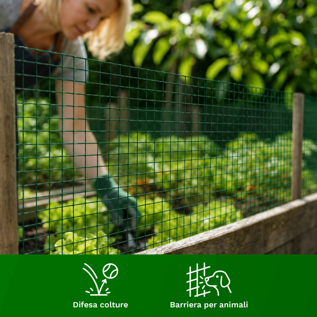 Rete Metallica Verde Rivestita in PVC Maglia Quadrata 12x12 mm per Recinzioni Giardino Orto Pollai Protezione Alberi Rete Elettrosaldata Rigida Varie Misure  1x5Metri