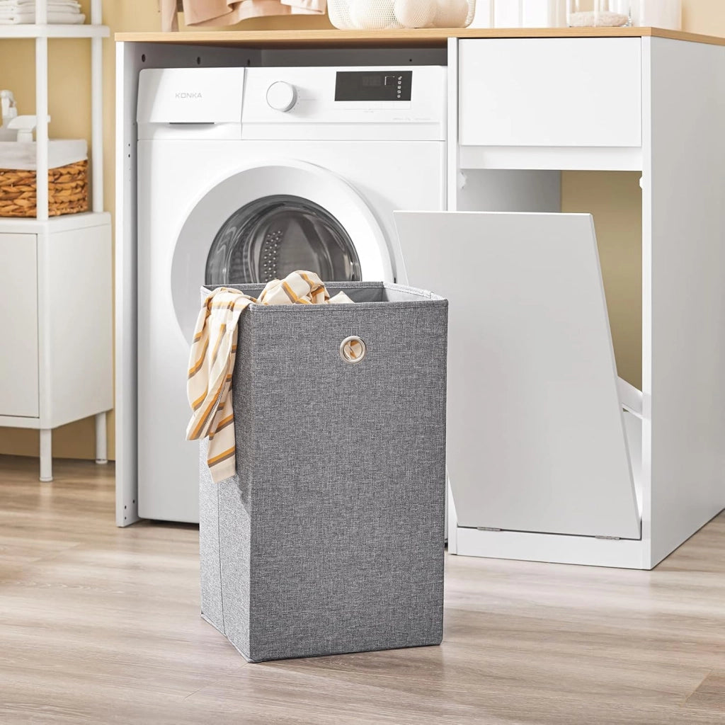 Mobile per lavatrice – Armadio da bagno con cesto portabiancheria e cassetto, per lavatrice e asciugatrice, Mobiletto salvaspazio legno, Bianco,100×60×90 cm, BZR217-WN