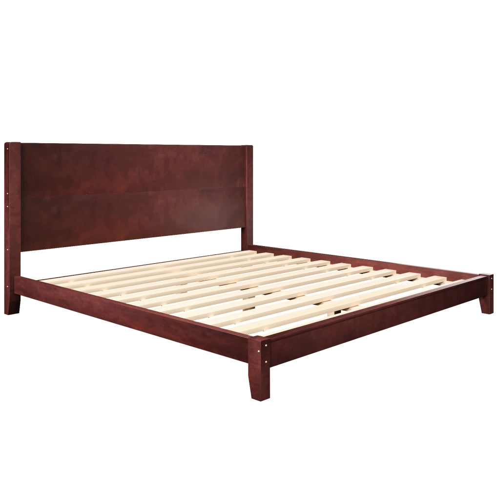 Letto a piattaforma 180x200 cm con testiera e rete a doghe; marrone in MDF e legno di pino