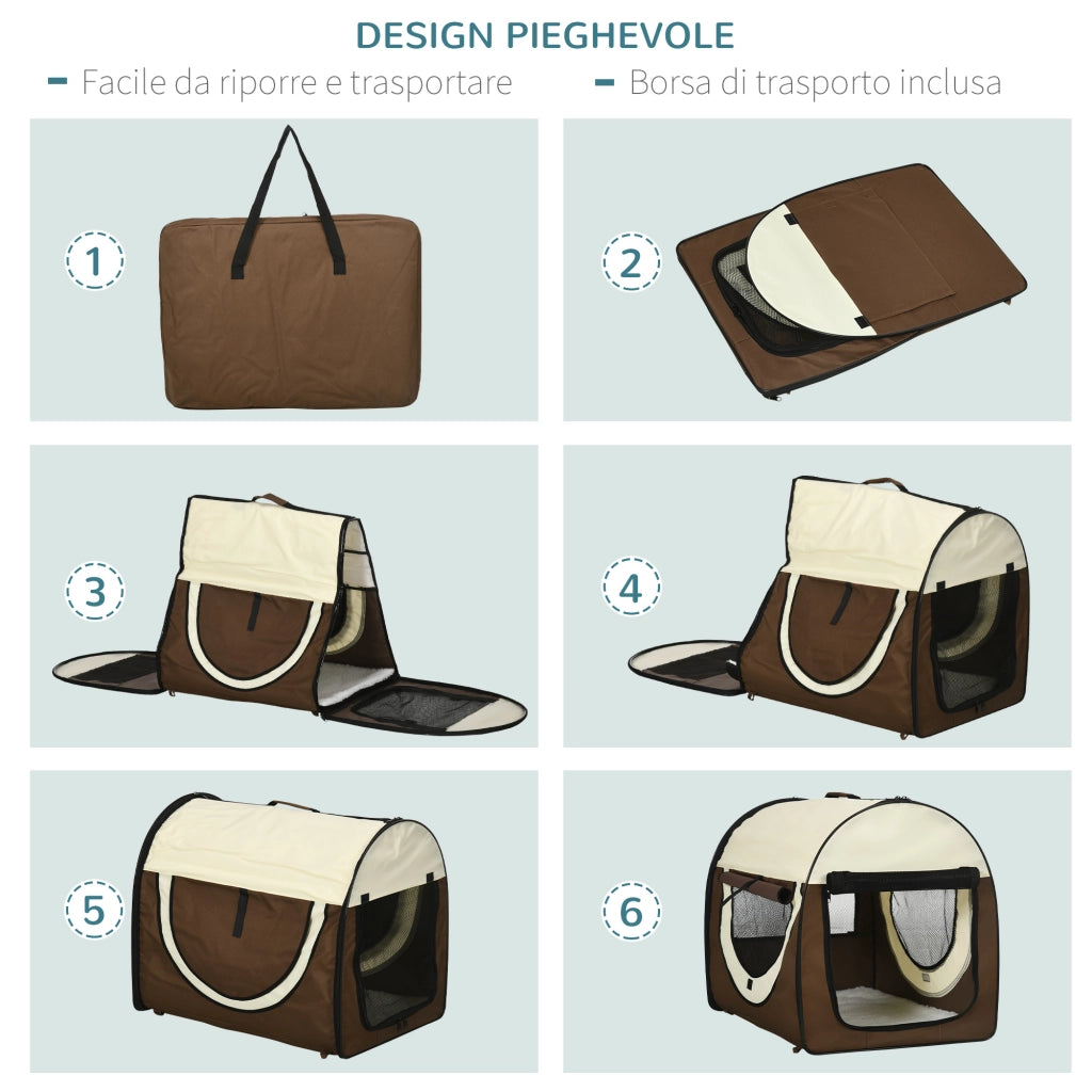 Trasportino per Animali Domestici Pieghevole ¨C Zephmum ¨C Marrone, Oxford, 70x51x59cm